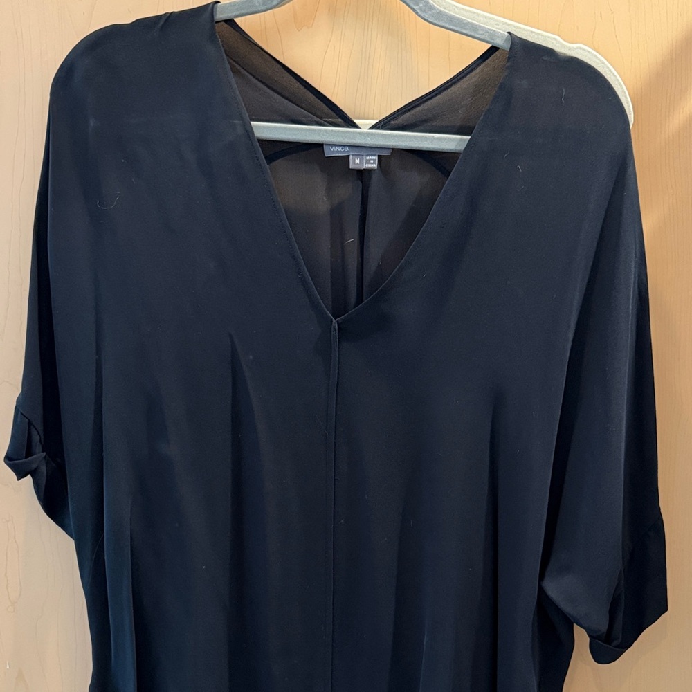 Vince Deep Black V-Neck Top